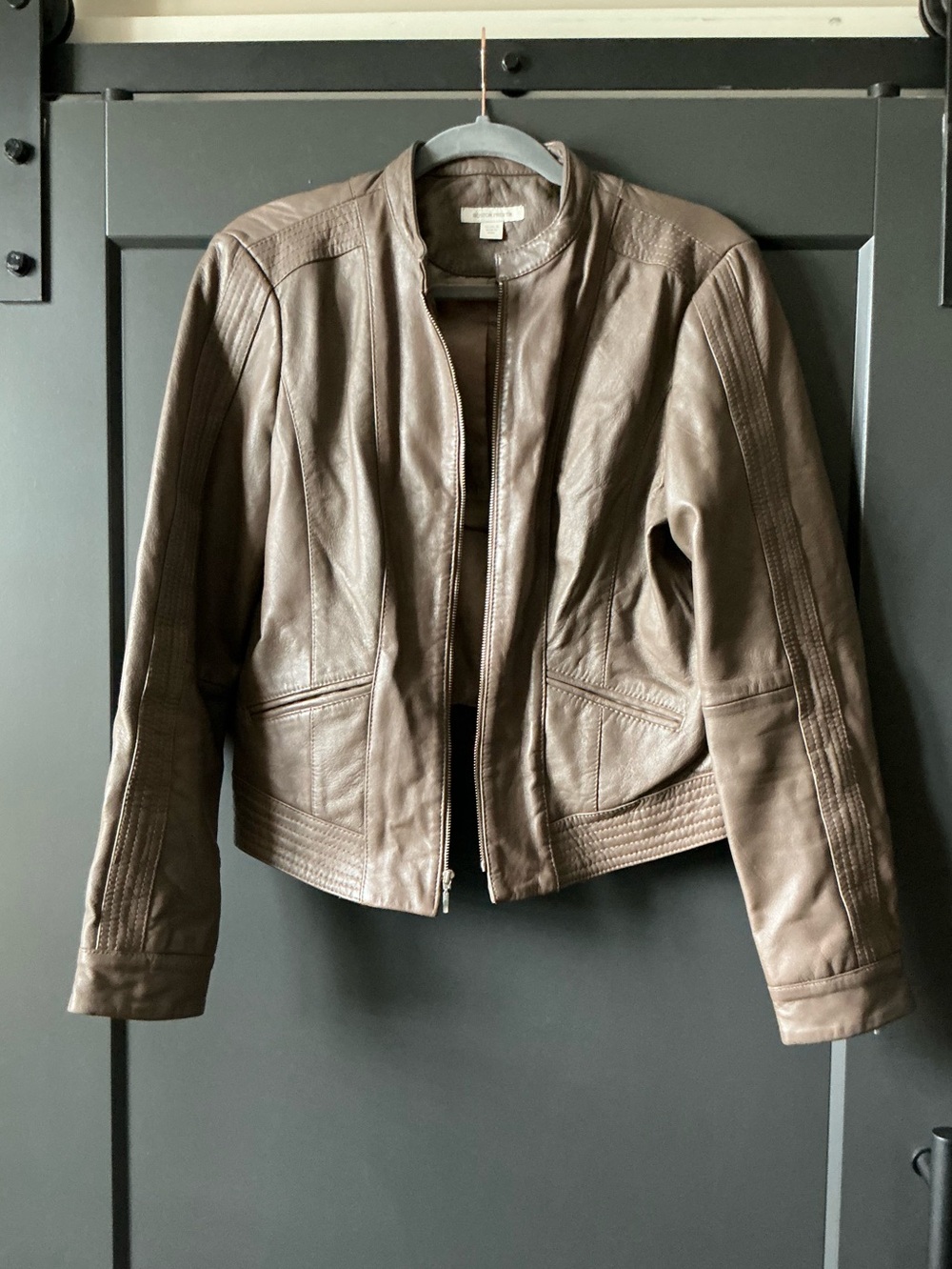 Boston Proper Gray-Brown Leather Moto Jacket
